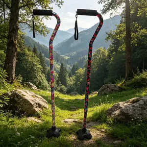 Bastone da passeggio pieghevole a fiori per anziani con base a quattro piedi antiscivolo