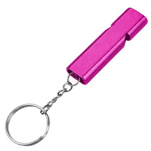 Pink aluminum alloy dual-frequency survival whistle with sturdy keychain ring