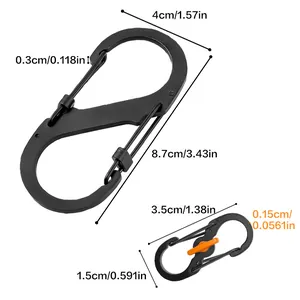 Detailed measurements for large and small S-carabiners in centimeters and inches
