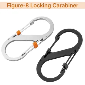Outdoor multi-functional stainless steel figure-8 locking carabiners for EDC camping