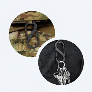 Durable black S-shaped locking carabiner for outdoor camping and EDC gear attachment.