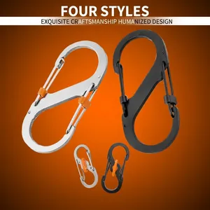 Heavy duty S-shaped dual-gate locking carabiners in silver and black for outdoor camping gear