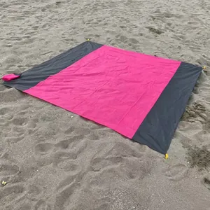 Pink and grey waterproof 210T polyester beach mat for outdoor picnic and sand protection