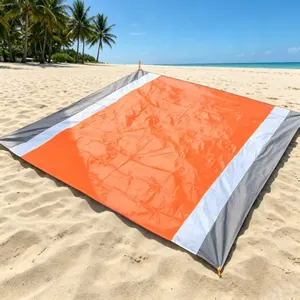Portable waterproof sand-free beach mat in orange and grey 210T polyester for outdoor picnic