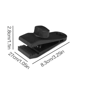 Clip per tenda antivento in plastica nera resistente con dimensioni metriche precise