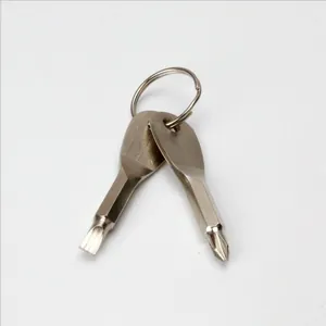Mini portable EDC screwdriver set with Phillips and flathead bits on a silver keychain ring
