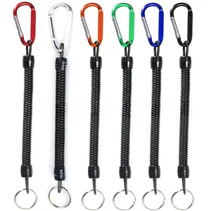 Multi-colored retractable coiled fishing lanyards with carabiners and key rings