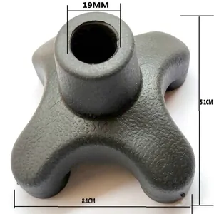 Detailed view of 19mm rubber walking cane tip with four-legged base dimensions