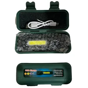 Portable USB rechargeable LED flashlight kit with a green waterproof storage case