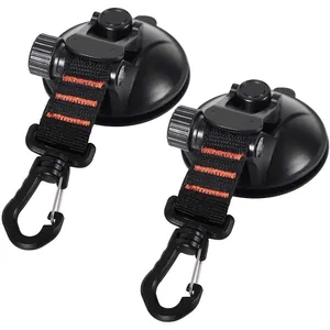 Detailed view of dual heavy-duty suction cup hooks with 360-degree rotating carabiners.