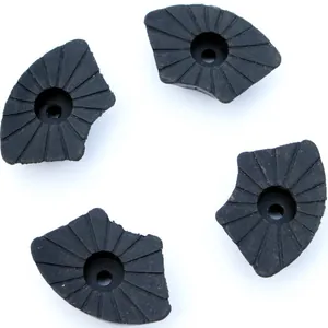Detail of four replacement black rubber tips for 19mm aluminum alloy quad walking canes.