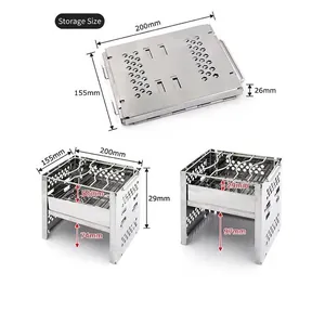 Stufa a Legna Portatile in Acciaio Inossidabile Mini Barbecue Pieghevole per Campeggio Esterno Picnic Cucina Argento