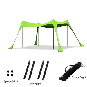 Portable lime green Lycra beach tent set including 4 poles, 4 balls and a carry bag