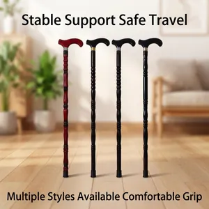 Detailed macro view showing four different solid wood walking sticks in various colors.