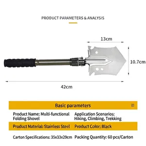 Multifunctional Stainless Steel Folding Camping Shovel Portable Outdoor Survival Tool With Saw Wrench Compass For Gardening
