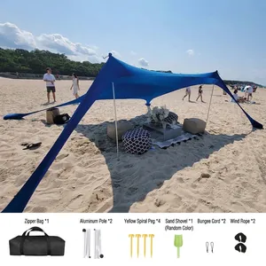 Blue Lycra beach sunshade tent set including poles, pegs, sand shovel and carry bag
