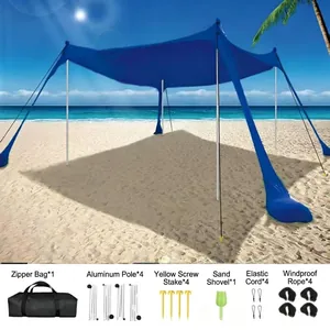 Blue Lycra beach tent canopy set with aluminum poles and complete accessories