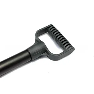 Close-up of black ergonomic D-handle with non-slip grip for outdoor shovel