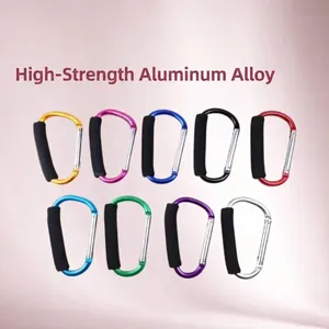 Großer Aluminiumlegierung D-Form Karabiner Mit Schwarzem Schwammgriff Mehrfarbig Schwerlast Kinderwagen Haken Outdoor Clip