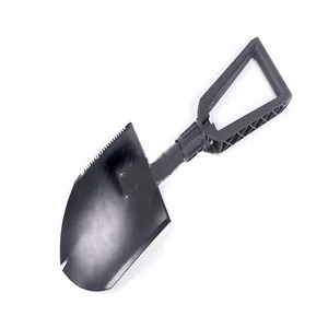 Black multifunctional folding entrenching shovel for outdoor camping and tactical survival gear