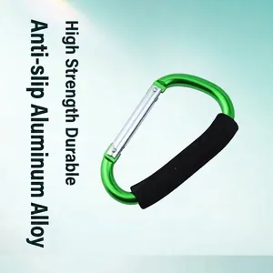 Grüner D-förmiger Aluminium-Karabiner mit bequemem schwarzem Schwammgriff für außen
