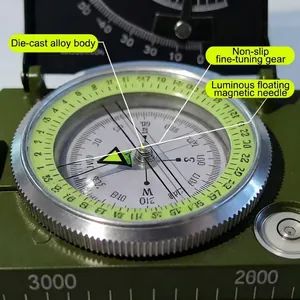 Hochpräziser militärgrüner Outdoor-Kompass mit Leuchtnadel und Details zum Legierungsgehäuse