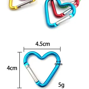 Mini heart-shaped aluminum carabiners for DIY crafts, size 4.5x4cm, lightweight 5g
