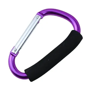 Violetter D-Ring Karabiner aus Aluminium mit schwarzem Schaumstoffgriff für Kinderwagen und Outdoor