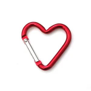 Durable red heart-shaped aluminum carabiner clip hook for DIY bags and fashion accessories