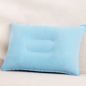 Almohada de Viaje Inflable Flocada Portátil Ergonómica Plegable Cojín de Camping Soporte de Cuello Compacto Para Viajes Oficina
