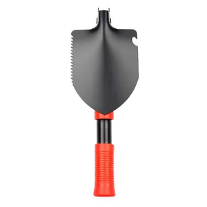 Multifunktionale Klappschaufel Outdoor-Überlebensschaufel mit rotem Griff, schwarz beschichtet