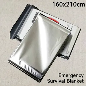 Vista dettagliata della coperta termica di emergenza in Mylar argento piegata