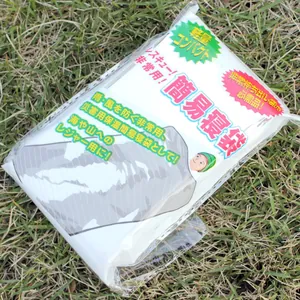 Silver emergency sleeping bag in compact retail packaging for outdoor survival kits