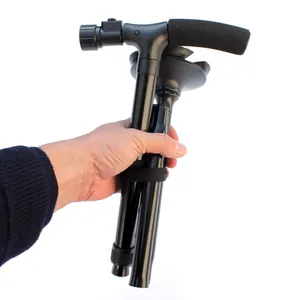 Bastone da passeggio pieghevole con luce LED e base a quattro punte per anziani.