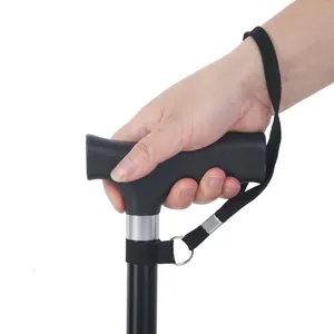 Poignée en T ergonomique d'une canne télescopique noire en aluminium pour seniors