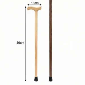 Detailed view of solid wood walking cane with 89cm height and 13cm handle width