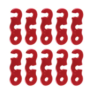 High-quality set of 10 red aluminum alloy tent rope tensioners for camping gear