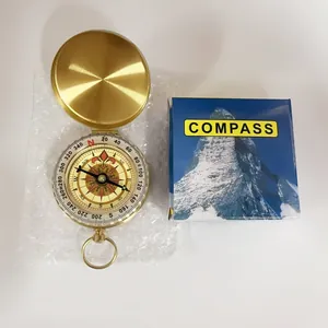 Brújula de latón con tapa abatible para exteriores con dial luminoso y caja de empaque