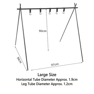 Detailed size diagram for portable outdoor camping tripod rack with dimensions.