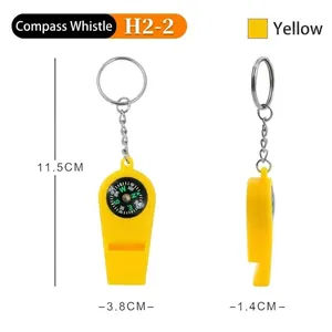 Gelbe multifunktionale Outdoor-Survival-Pfeife mit integriertem Kompass und Schlüsselanhänger