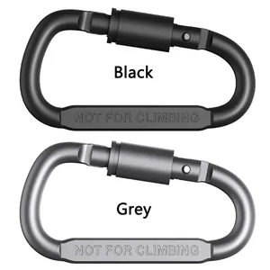 Detailansicht der 8cm Aluminium-Schraubkarabiner in Schwarz und Grau.