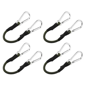 Vierer-Set robuste grüne elastische Spanngurte mit Karabinern für das Outdoor-Camping