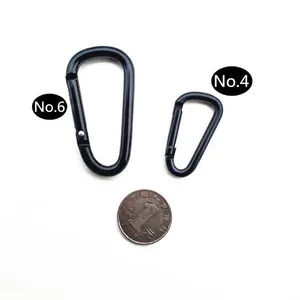 Black D-shape aluminum alloy carabiners in size 4 and size 6