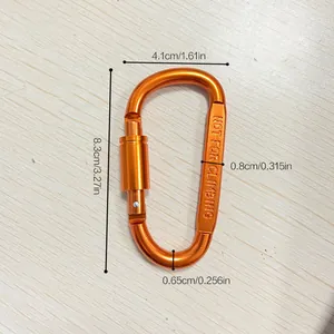 Detailliertes Maßdiagramm eines orangefarbenen 8 cm D-Ring Verriegelungskarabiners