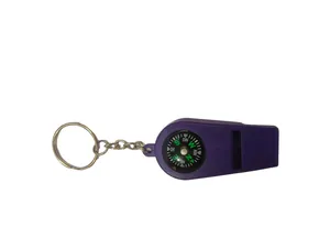 Fischietto di sopravvivenza viola 2-in-1 con bussola integrata e portachiavi