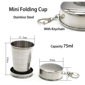 Gobelet Pliable Portable en Acier Inoxydable 201 Tasse d'Eau de Voyage Rétractable Qualité Alimentaire Mini Tasse Compressée avec Porte-clés