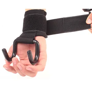 Close-up detail of dual-hook weightlifting wrist straps for pull-ups and strength training