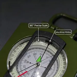 Macro view of a military tactical compass featuring a precise 360-degree scale