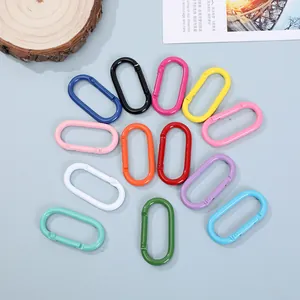Gekleurde ovale gelakte karabijnhaken voor DIY-sleutelhangers en tashaken, detailweergave