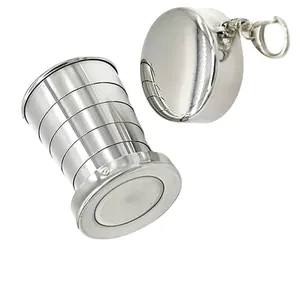 Gobelet de voyage pliable en acier inoxydable 201 portable avec couvercle à porte-clés
